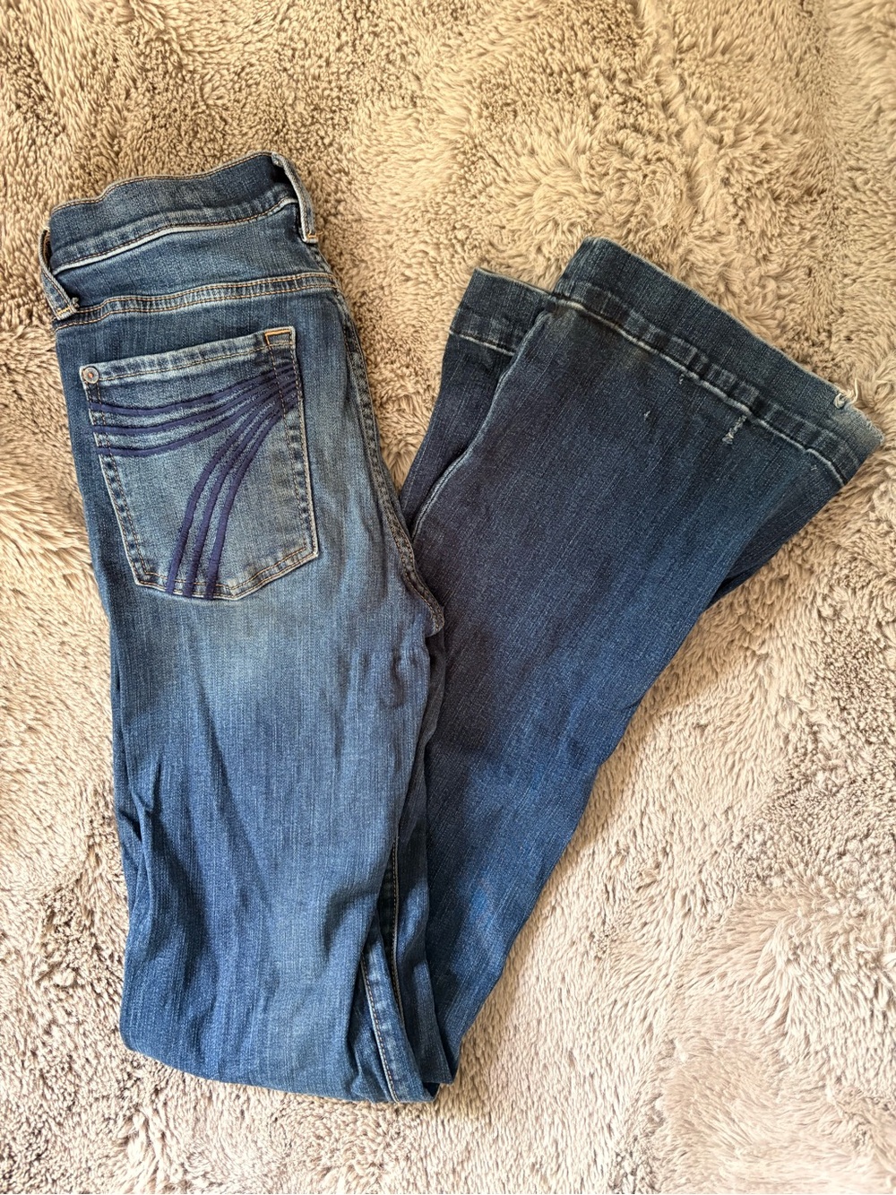 7 For All Mankind B(air) Dojo Blue Denim Flare Jeans 27 x 33